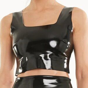 Commando Faux Patent Leather Crop Top - FLT110 (Black)